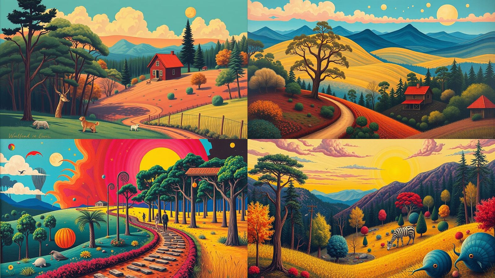 Surreal Art Deco Forest Landscape in Vivid Colors