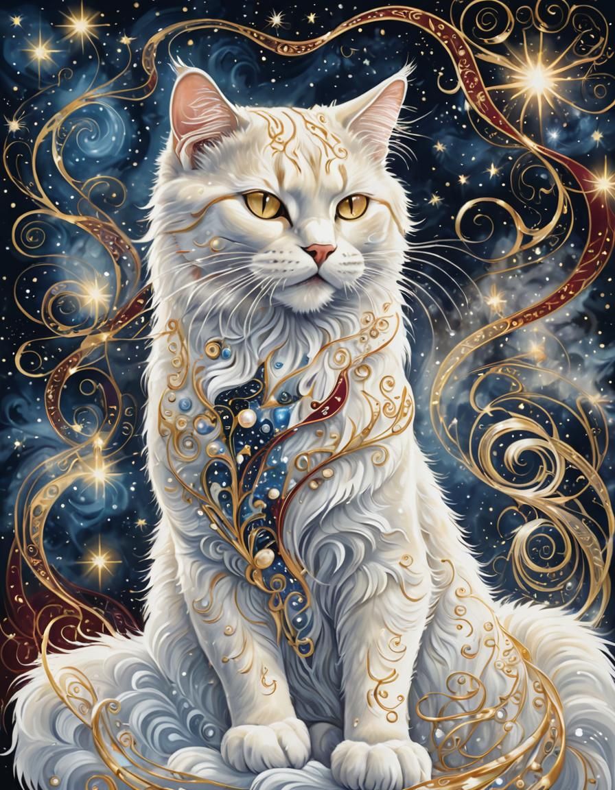 Luminous Cat Made of Filigree Fur: Digital Airbrush Art