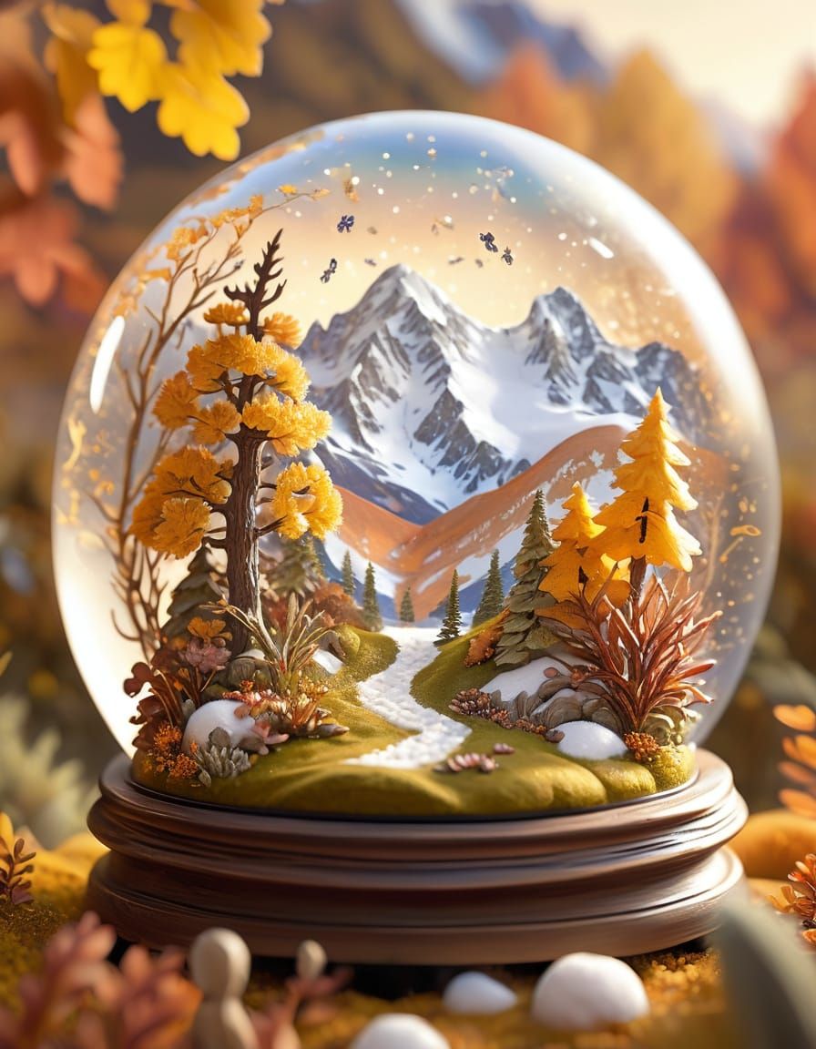 Autumn Meadow Diorama in Vintage Snow Globe