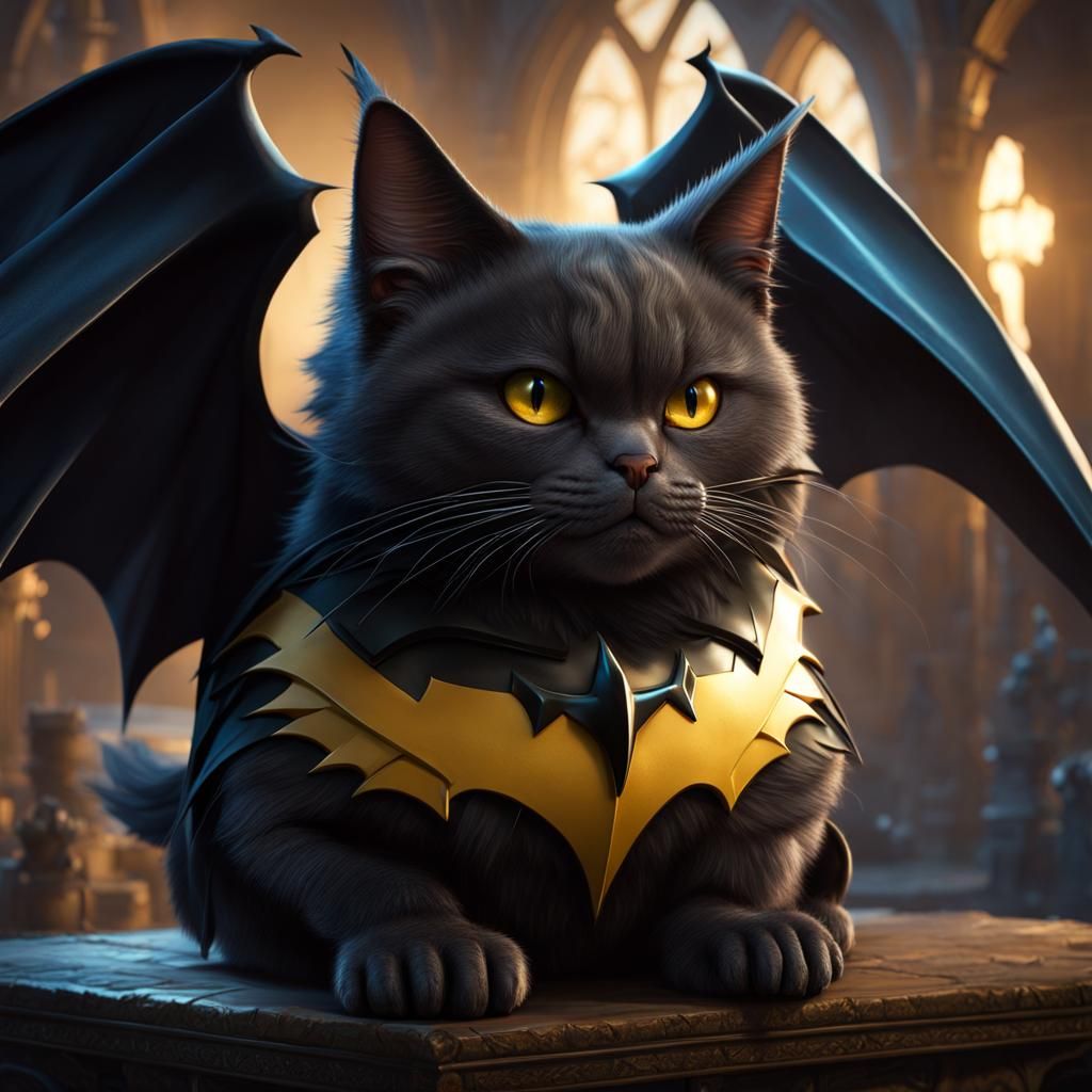 Fantastical Fat Cat with Batman Wings
