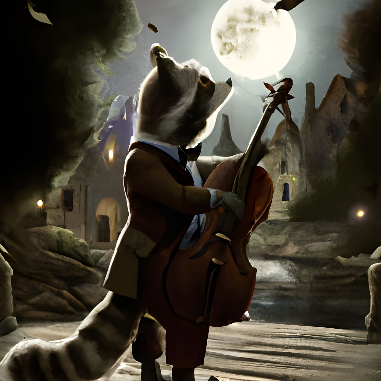 Victorian Raccoon's Moonlight Cello Serenade