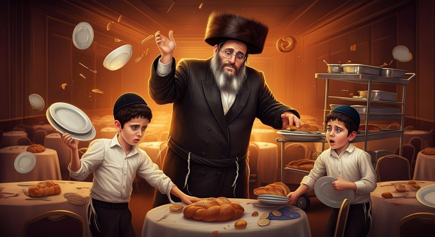 Hasidic Father's Joyful Chaos at Sheva Brachot Celebration