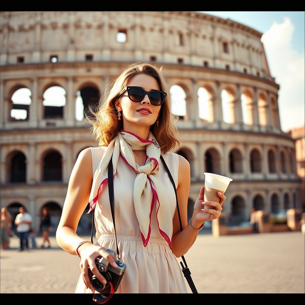 Chic Tourist at the Colosseum in 1960s Style