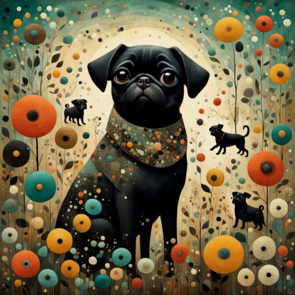 Pug Puppies Playing on a Spring Day