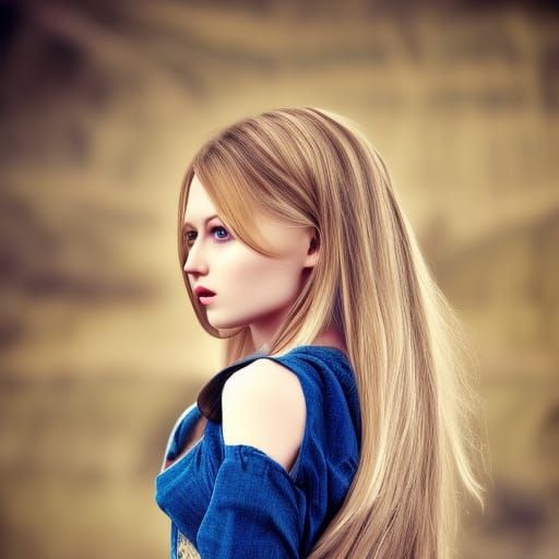 Hyperrealistic Portrait of a Blonde Woman with Blue Eyes