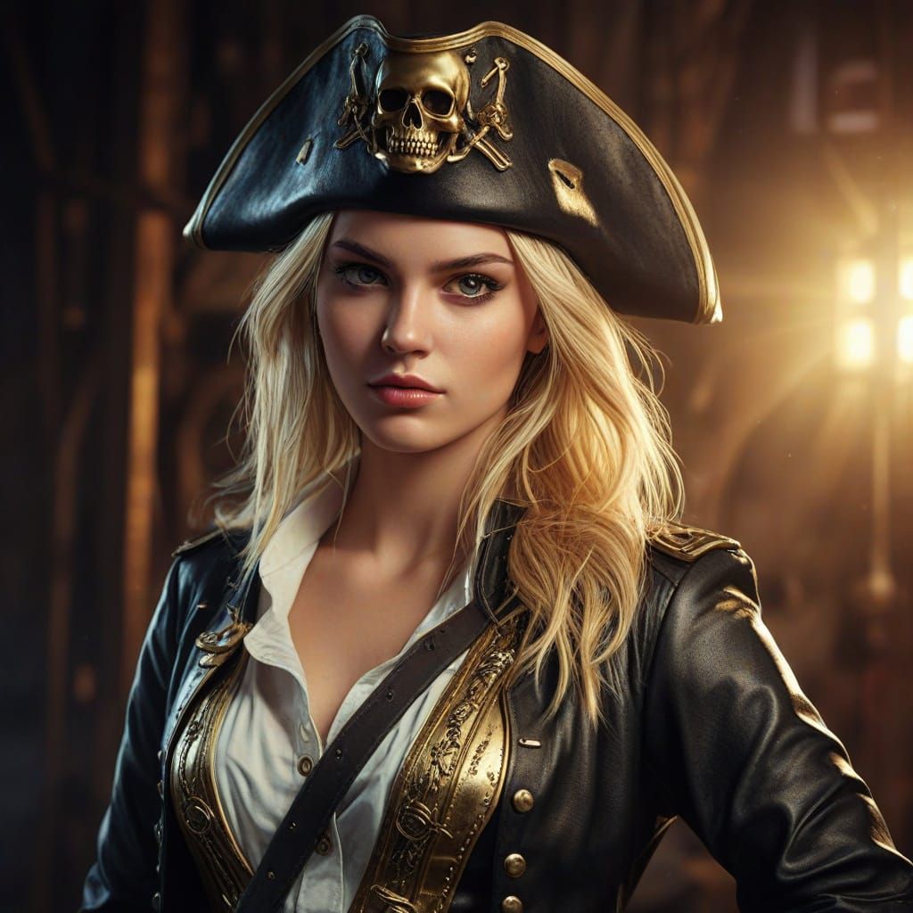 Blond Pirate Woman Posing in Comic Book Style
