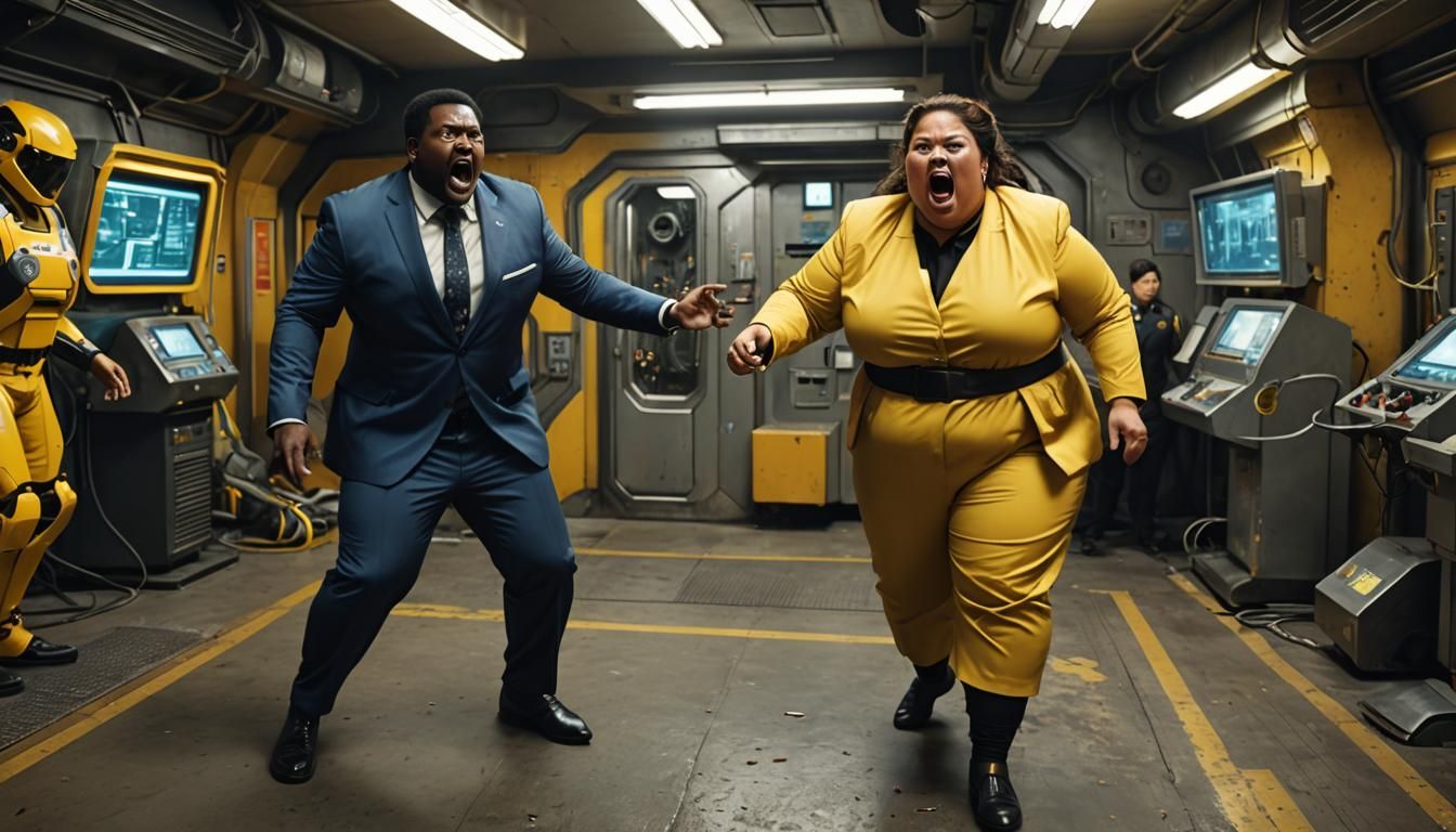 Futuristic Samoan Woman Yelling in Sci-Fi Setting