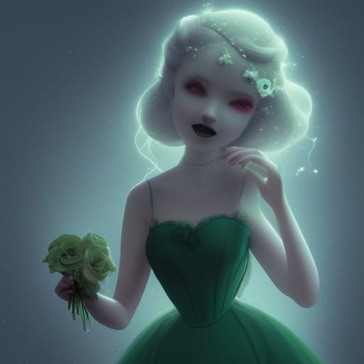 Eerie Victorian Woman with Roses in 3D Art