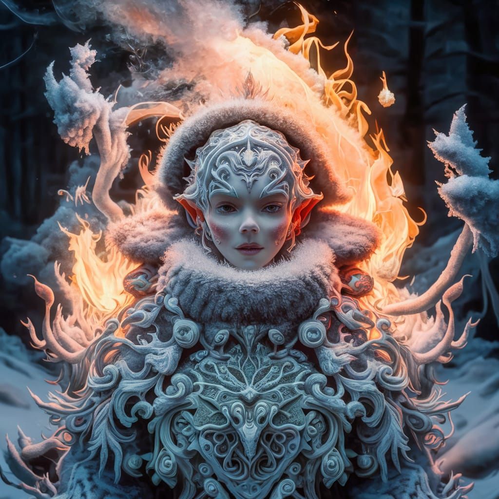 Winter Fire Sprite in Watercolor Illustration