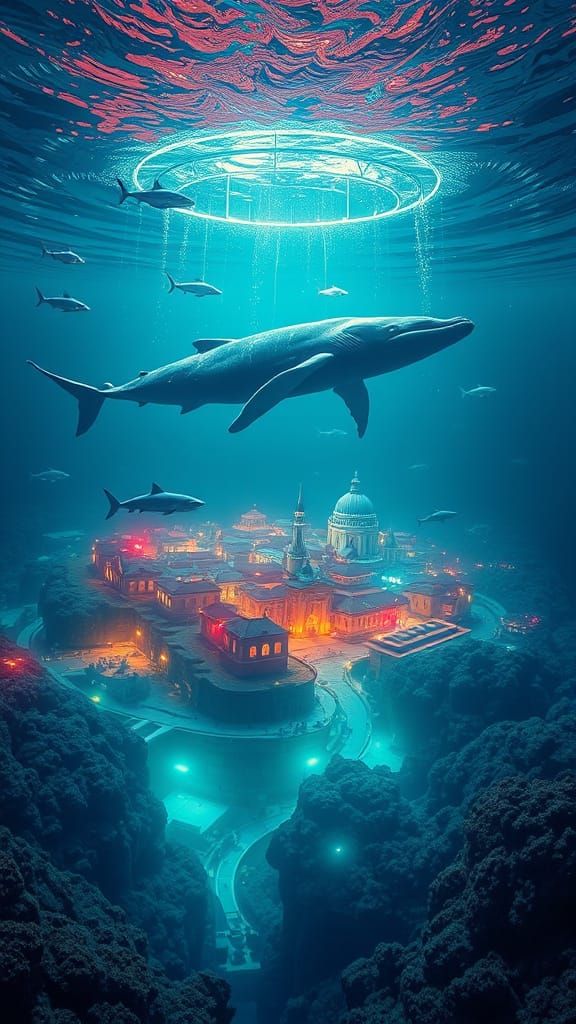 Underwater Utopian City in Vibrant Triadic Colors
