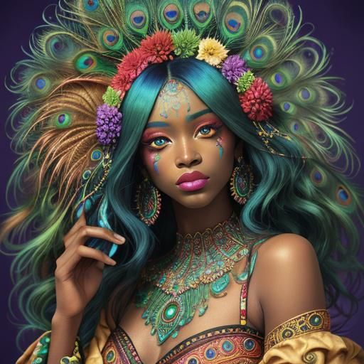 Rainbow Woman Portrait in Expressionist Style