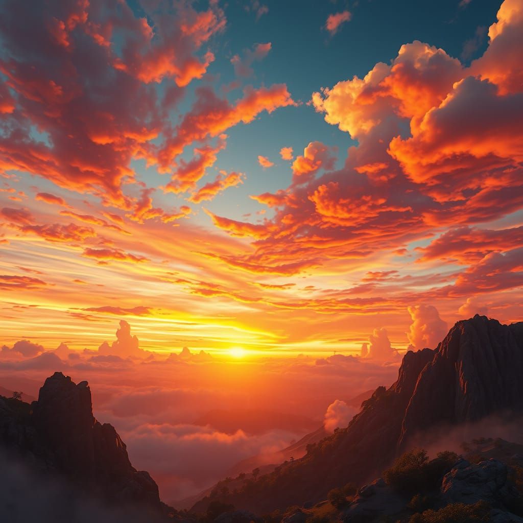 Vibrant Sunset Landscape with Mystical Patterns
