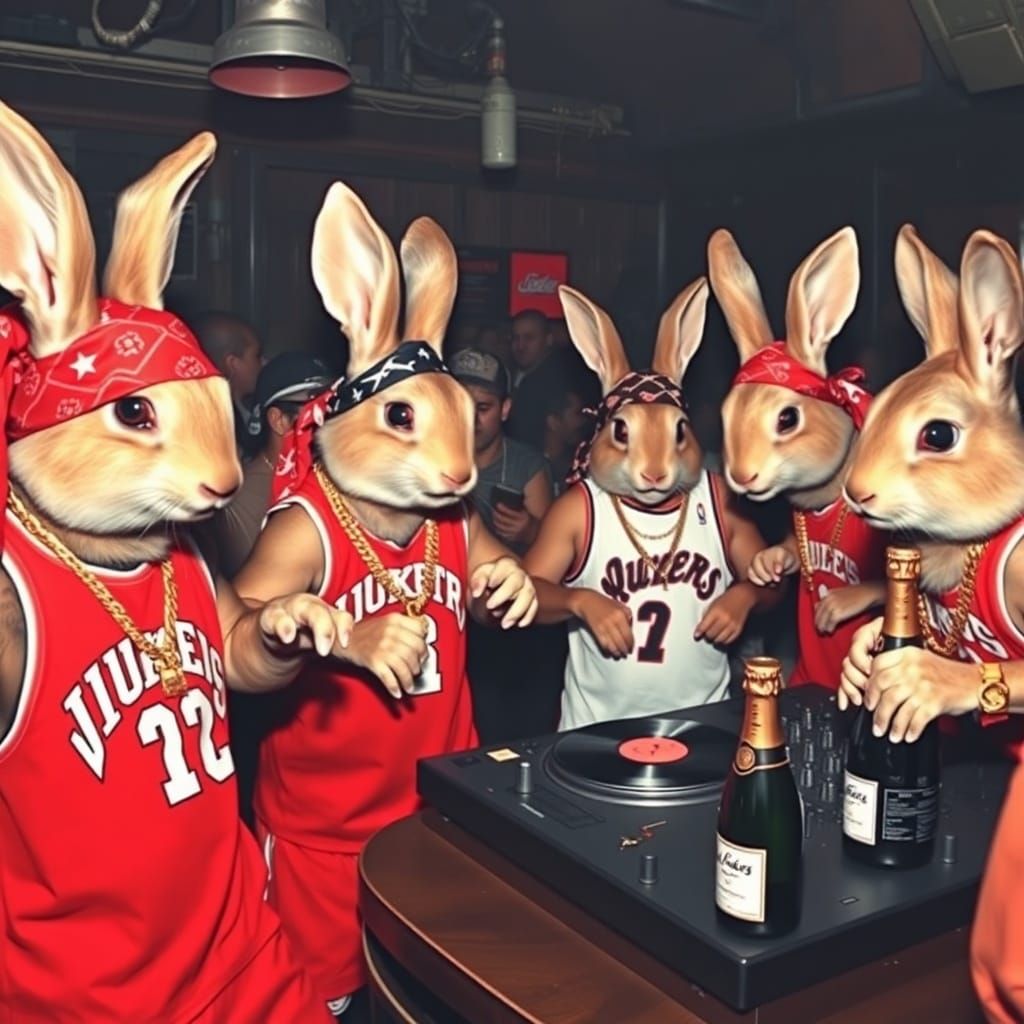 Rabbits Dancing in 2000s Hip-Hop Club Style
