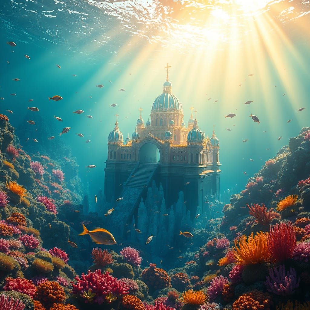 Crystal Palace Radiates Ethereal Glow in Vibrant Ocean Depth...