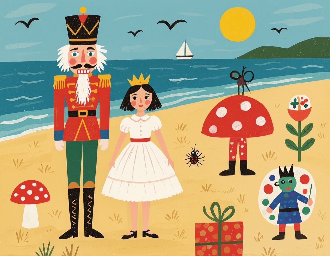 Clara and Mouse King on a Beach, Inspired by Modern Art Styl...