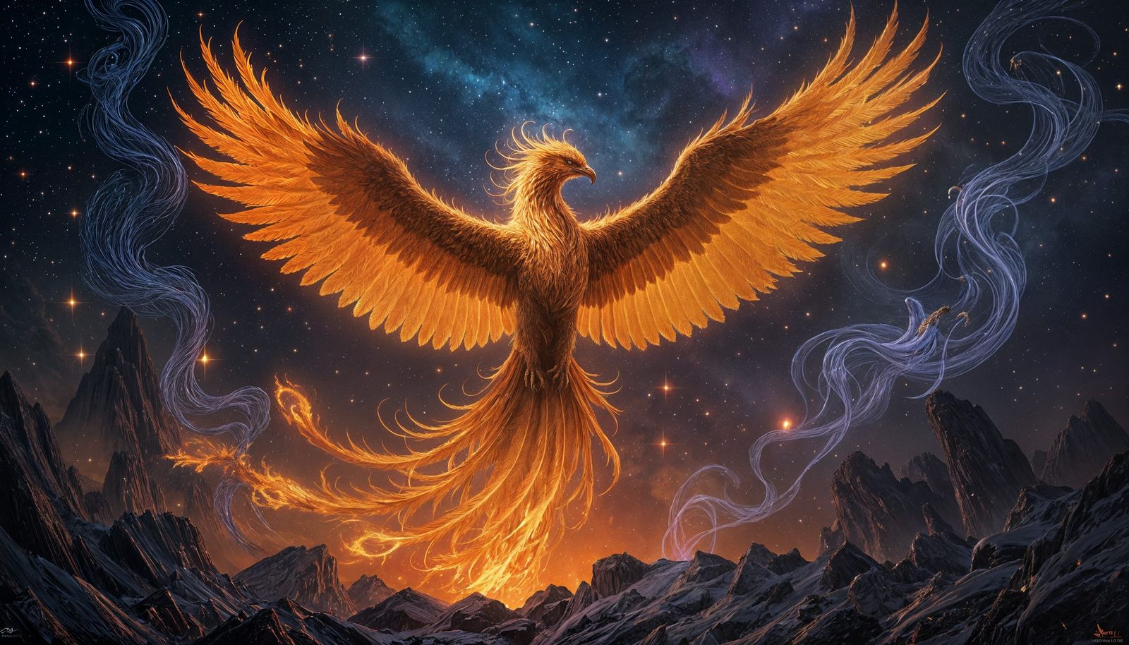 Majestic Phoenix Rising from Ashes in Epic Fantasy