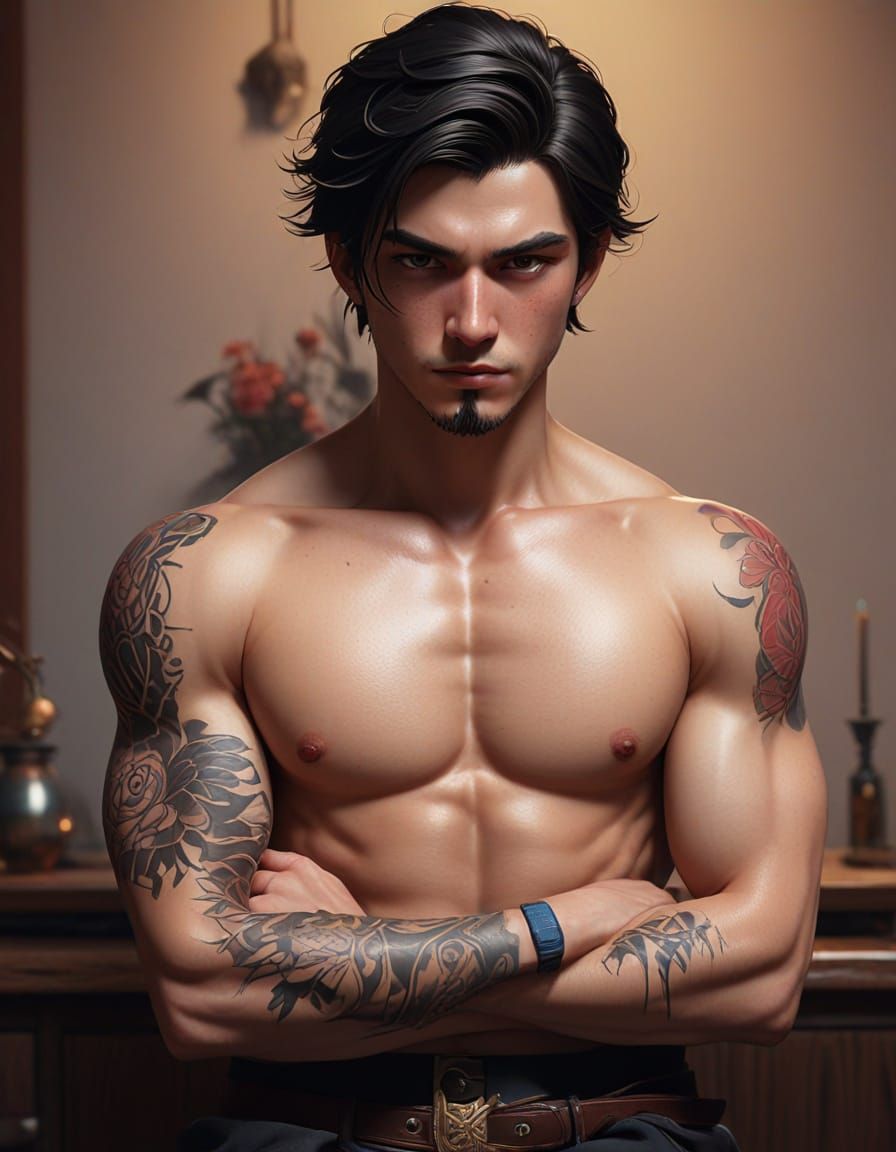 Ethereal Mafia Boss Oil Painting in Anime Fantasy Style