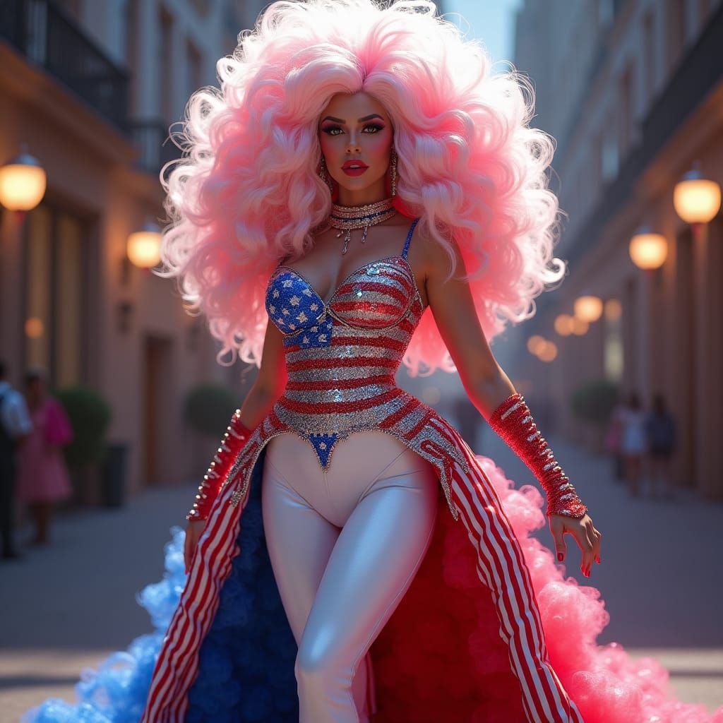 Drag Queen in USA Dress: Detailed Matte Painting