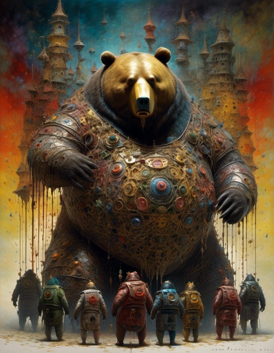 Armored Obese Bear in Surreal Art Style