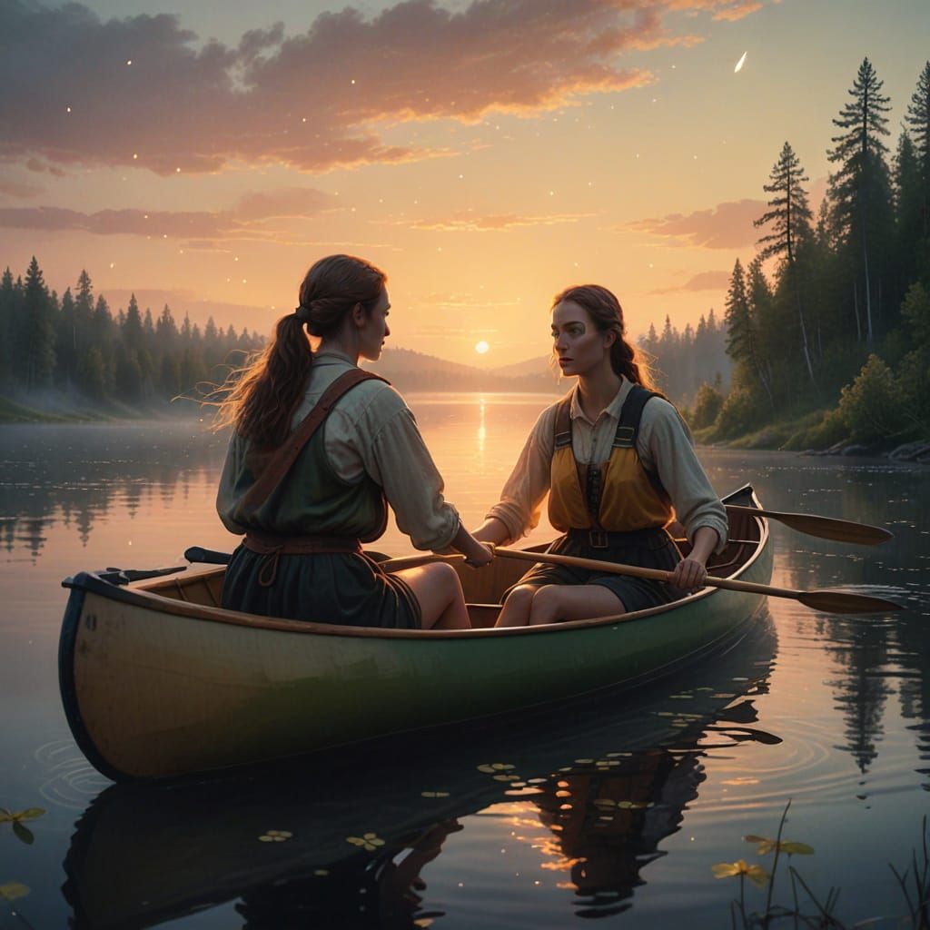 Canoe Ride at Twilight in Lapland Fantasy Landscape