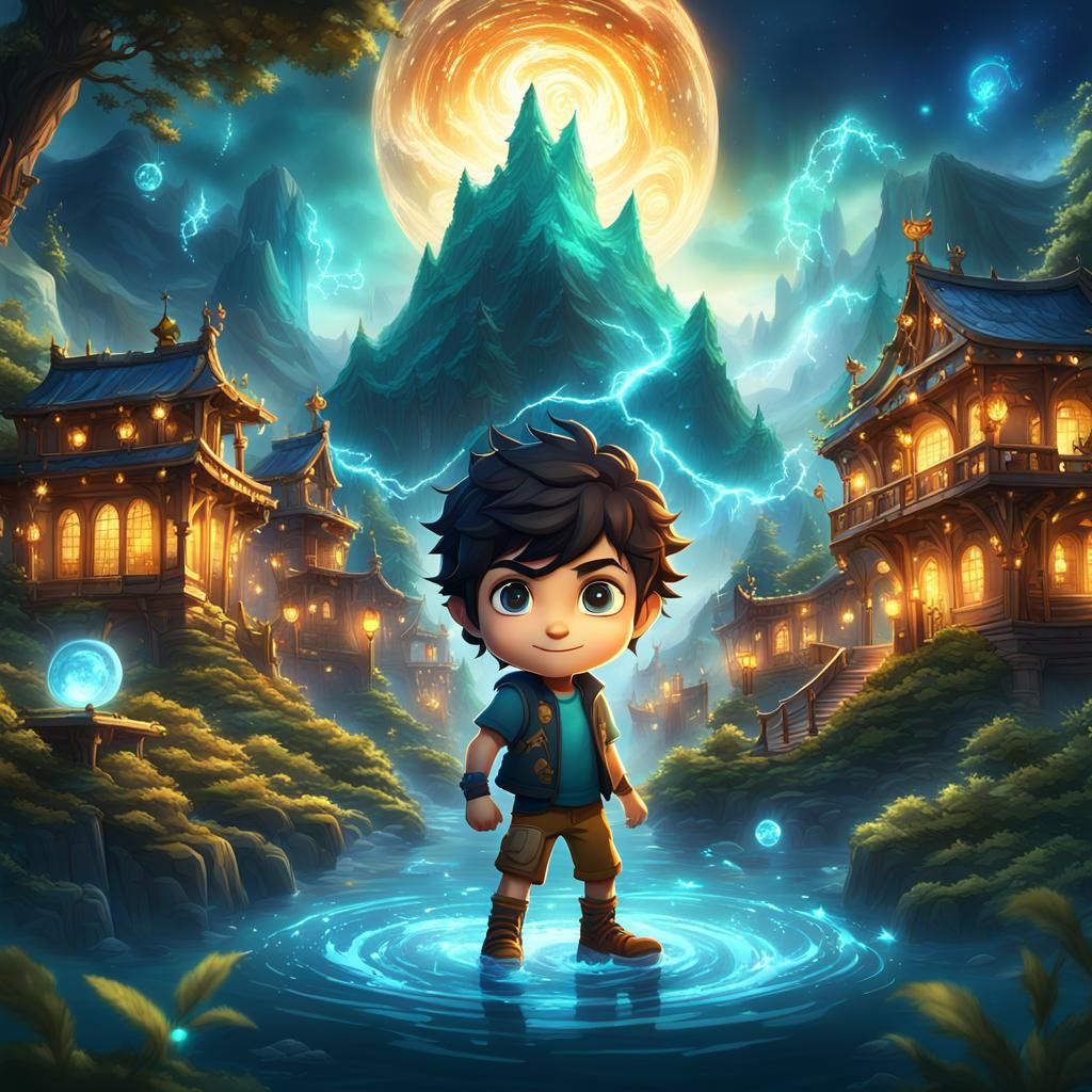 Chibi Percy Jackson in Fantasy Art Style