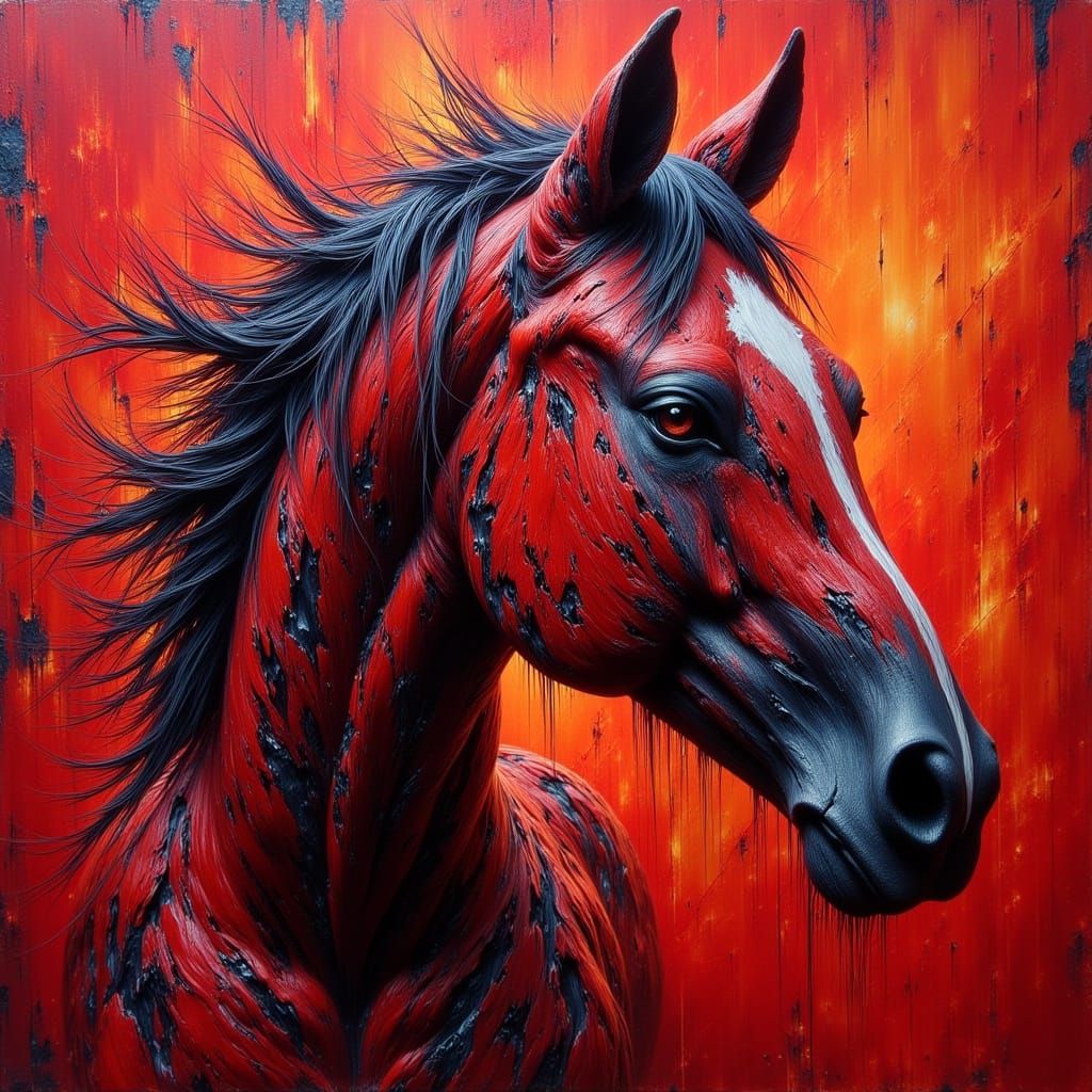 Expressionist Horse in Bold Red Impasto