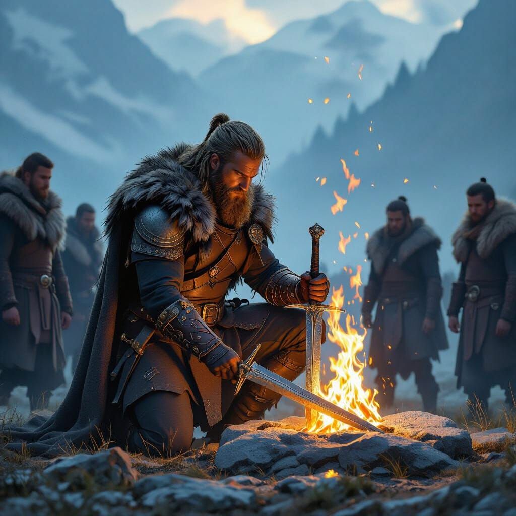 Bjorn Ironside Plants Sword at Dawn: Digital Art