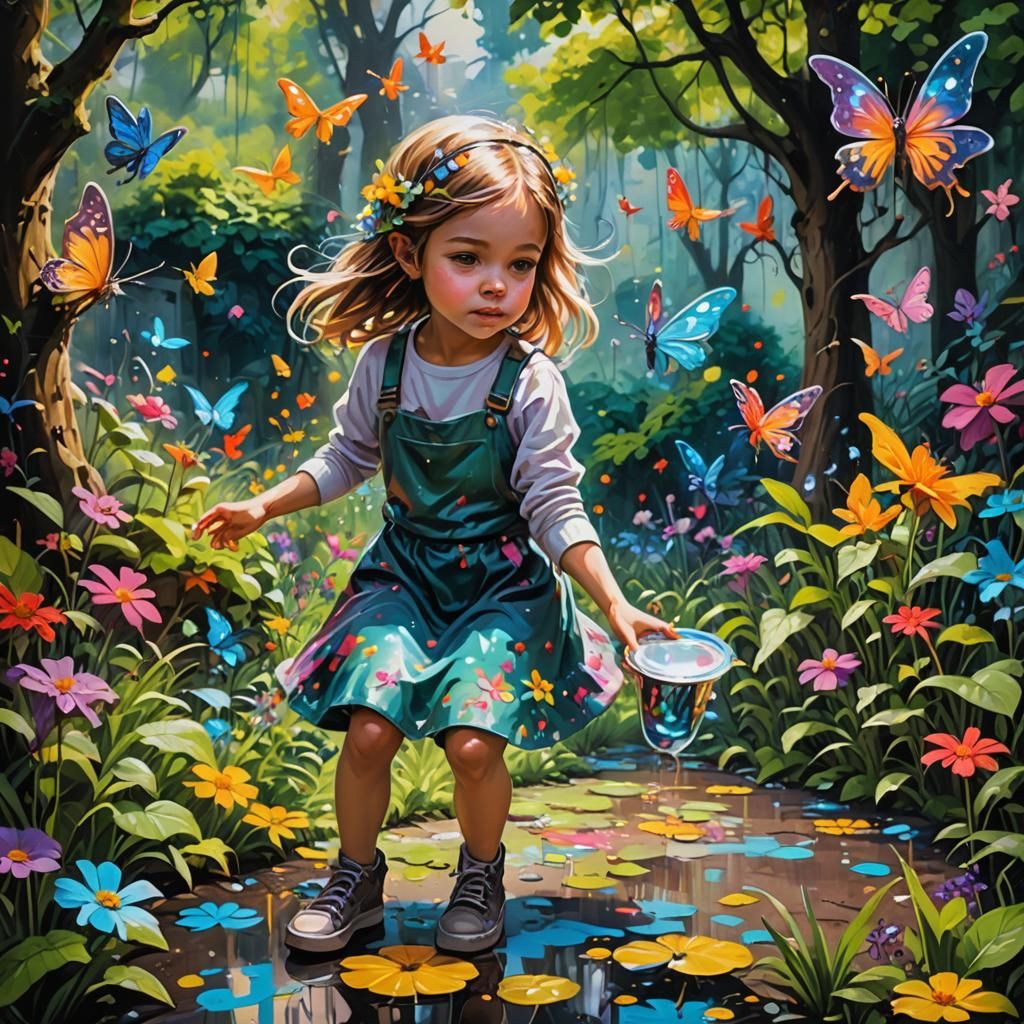 Fairies Play with Girl: Graffiti Splash Art