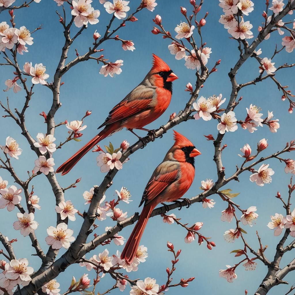 Cardinals in Cherry Tree