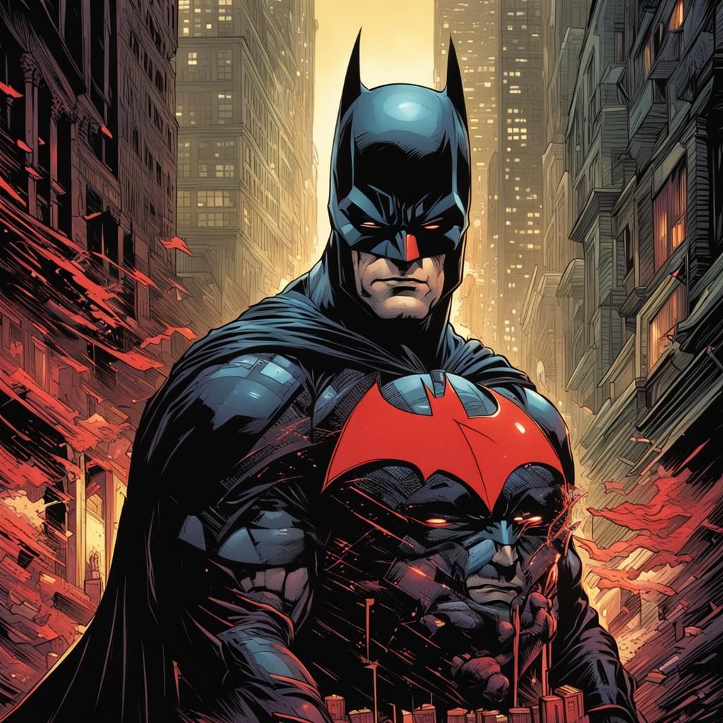 Batman and Daredevil Hero Fusion in Comic Art Style