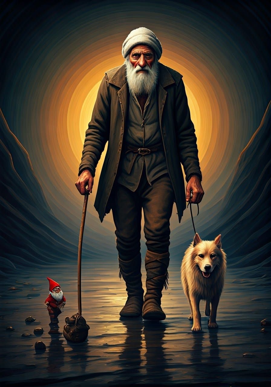 Ancient Hunter Pursues Mythical Creatures in Vibrant Triadic...