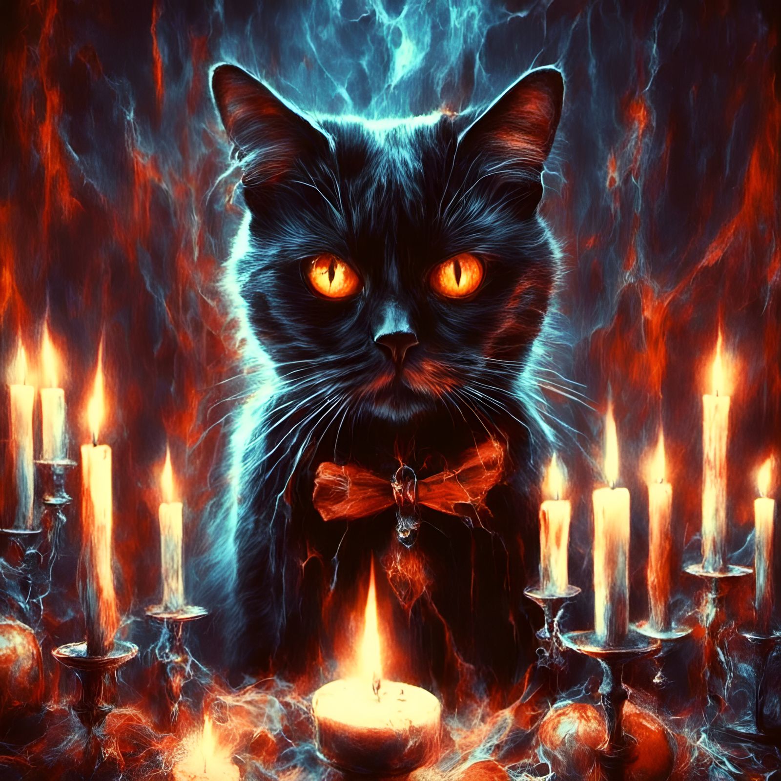 Black Cat Wizard Séance in Gothic Horror Style