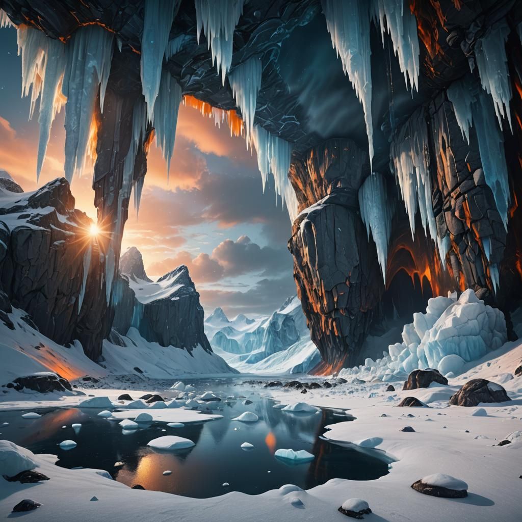 Frozen Antarctic Landscape with Aurora Borealis