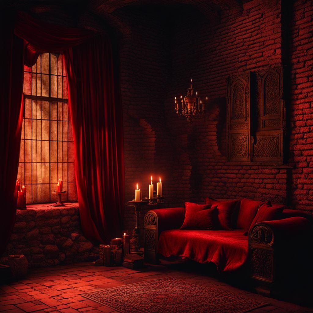 Medieval Lair Interior with Candlelight