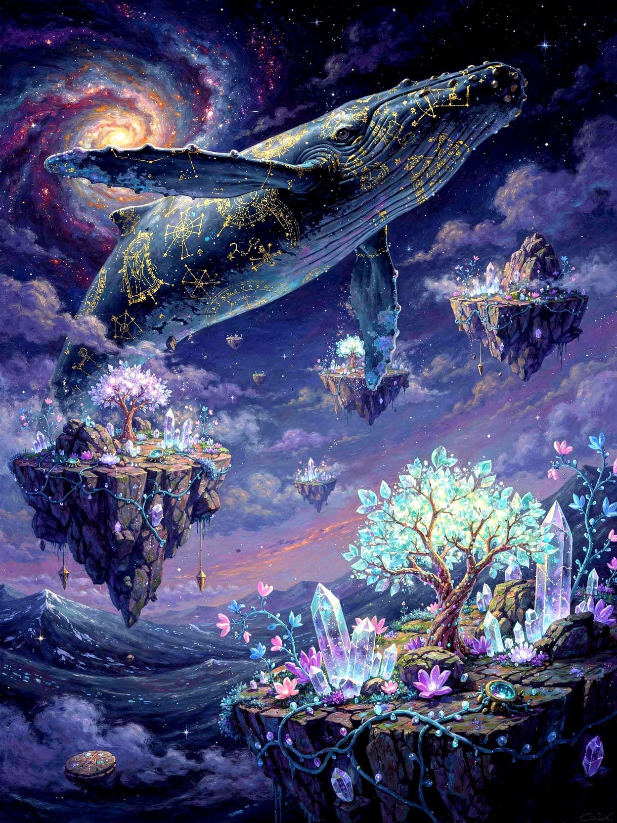Cosmic Whale Breaches Nebulae Sea in Dreamscape Style