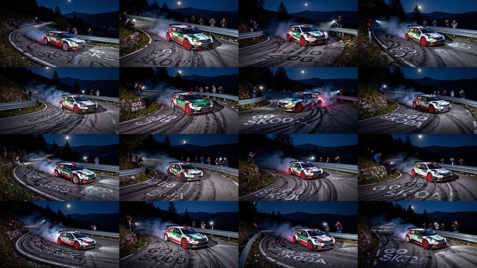 Skoda Fabia Rally Car Drifting Downhill Hairpin