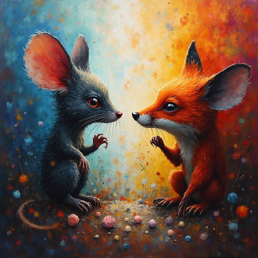 abstractive shy mouse and a sly fox