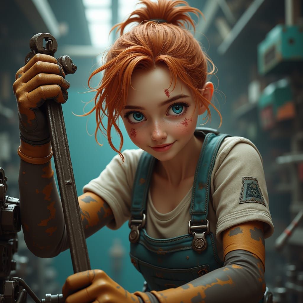 Young Engineer in Futuristic Workshop