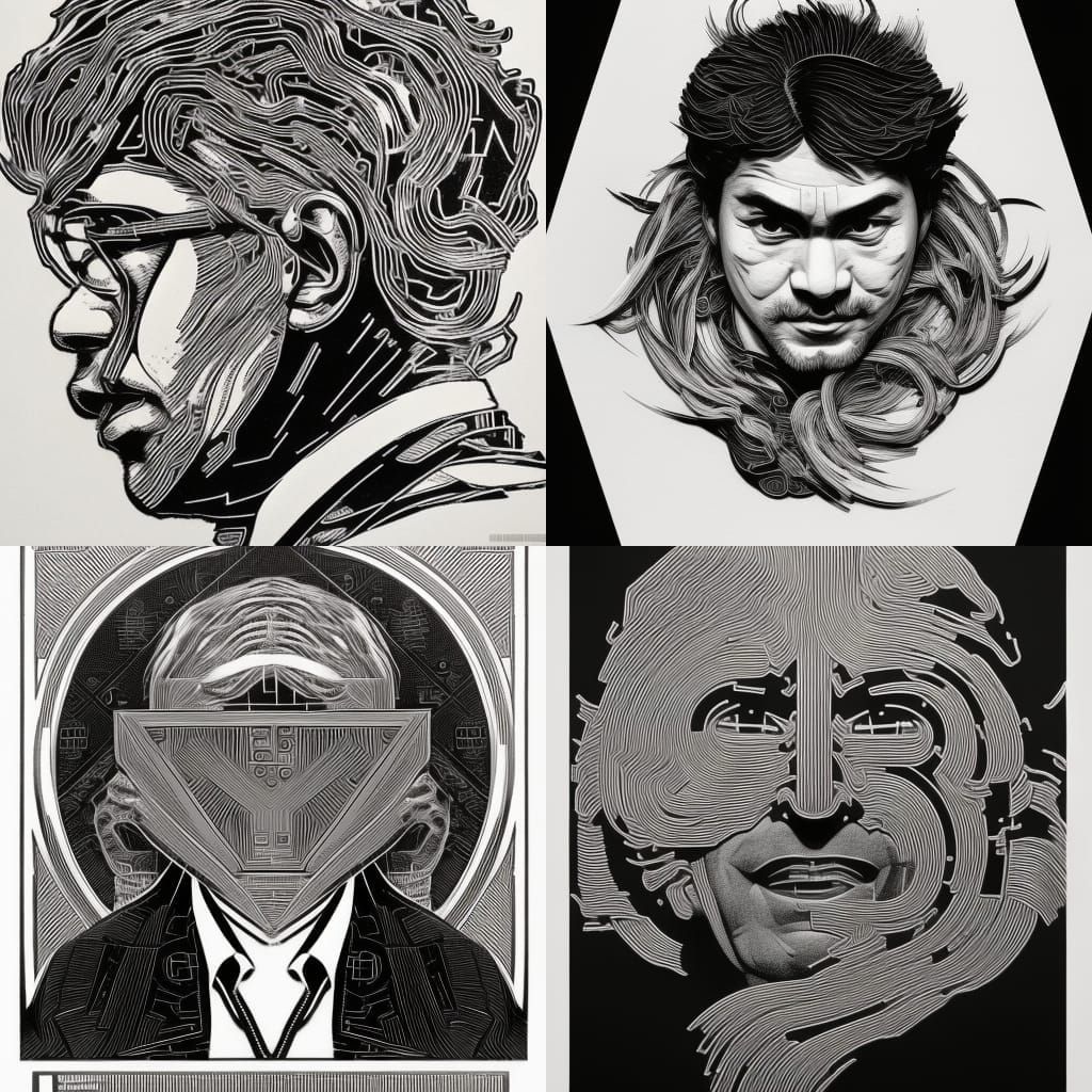 Bitcoin White Paper Linocut Portrait in Black and White