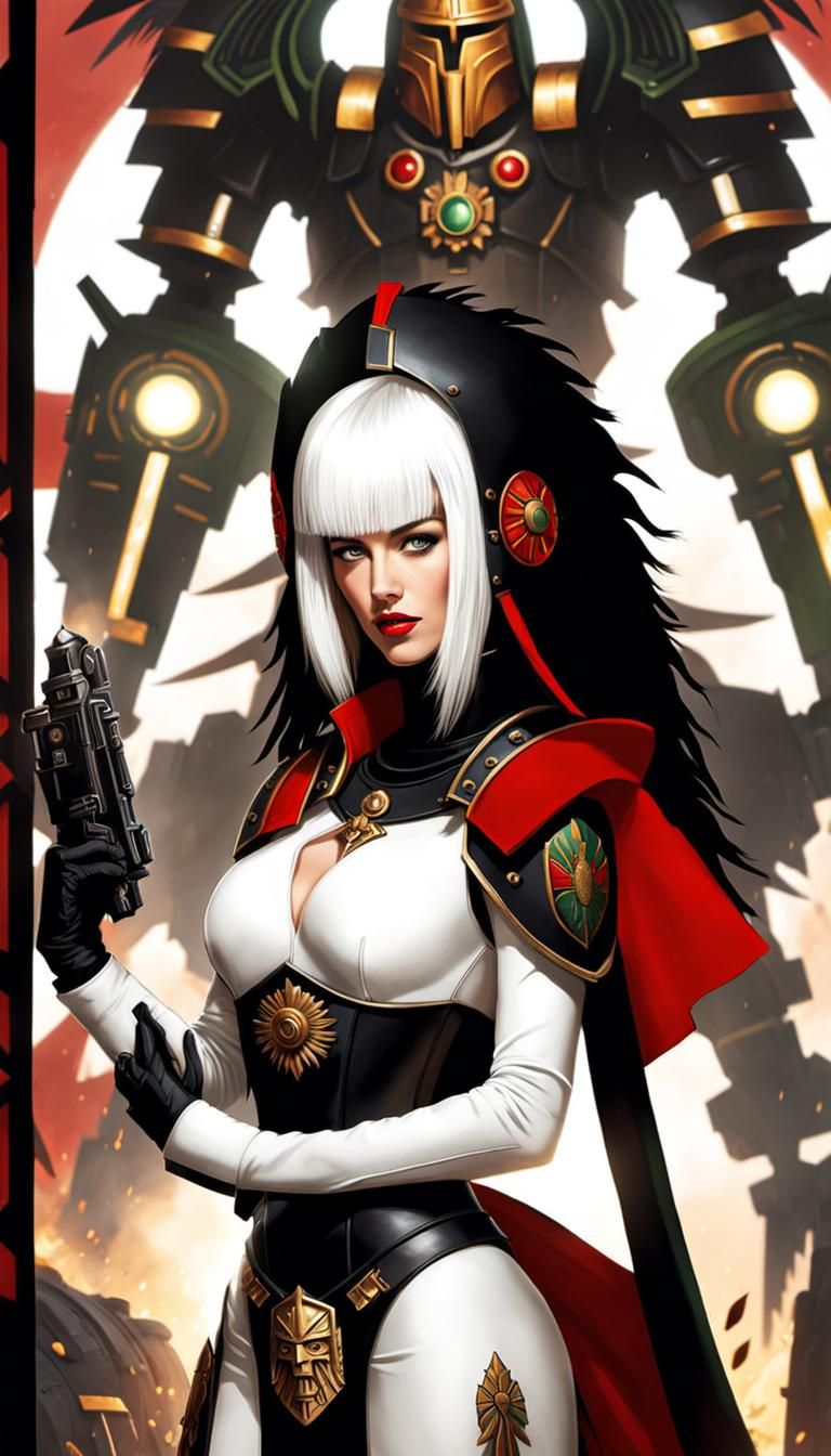 Female Space Marine with Aztec Headdress in Cyberpunk Art