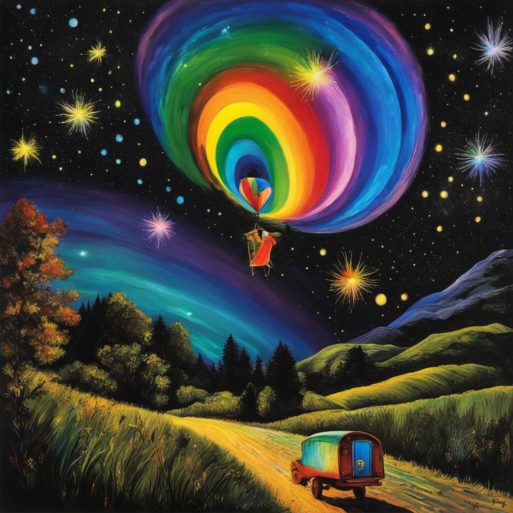 Whimsical Stylized Fairy Child Soars into a Starry Night