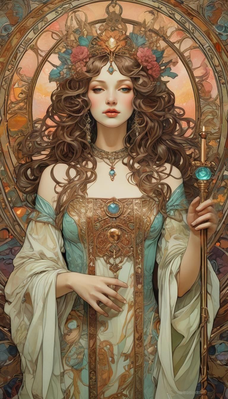 The Empress Tarot Card in Alphonse Mucha Style