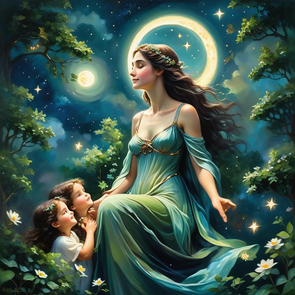 Mother Earth Surrounded by Children, as Oil Painting