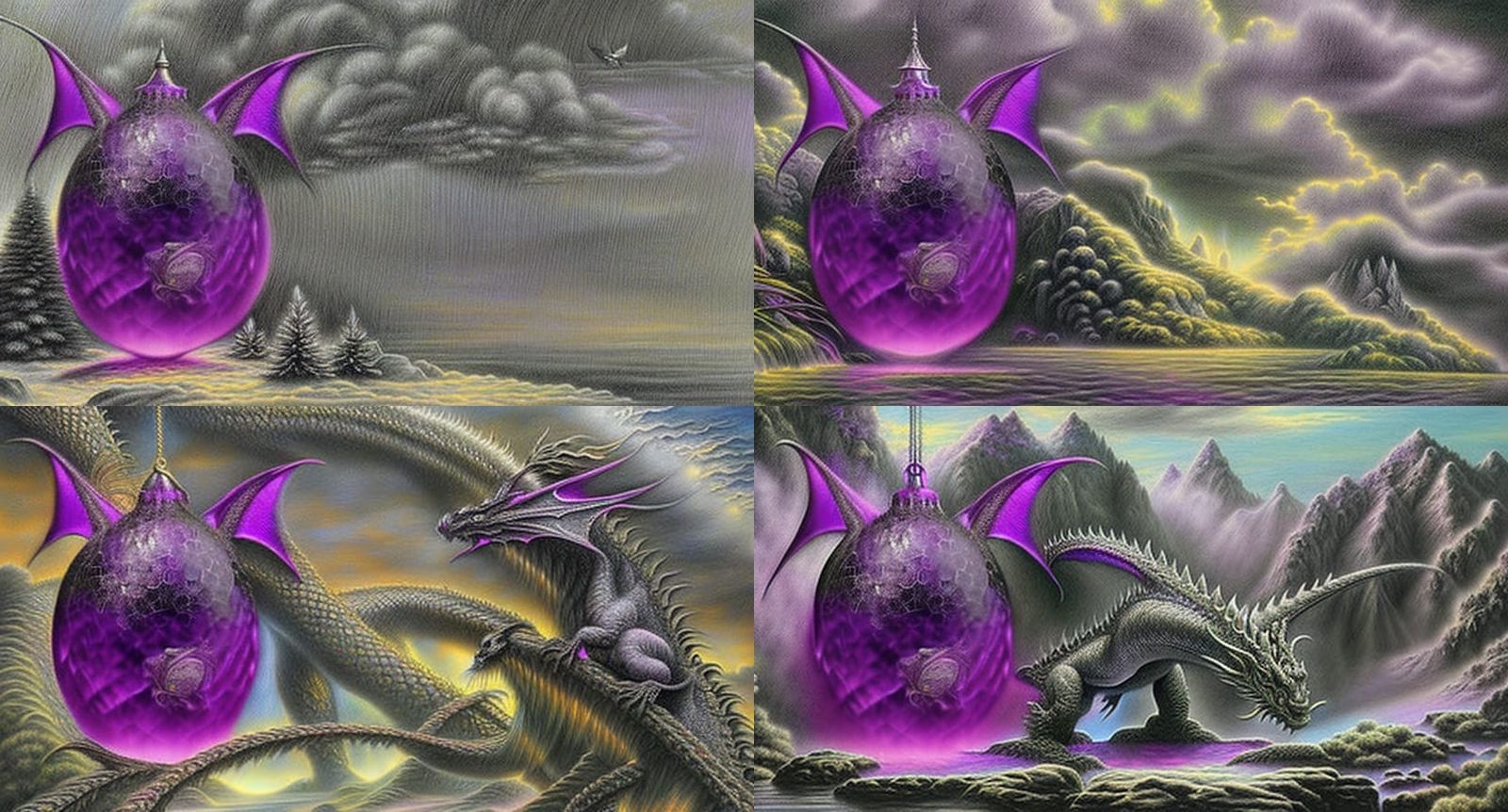 Intricate Christmas Dragon Charcoal Drawing