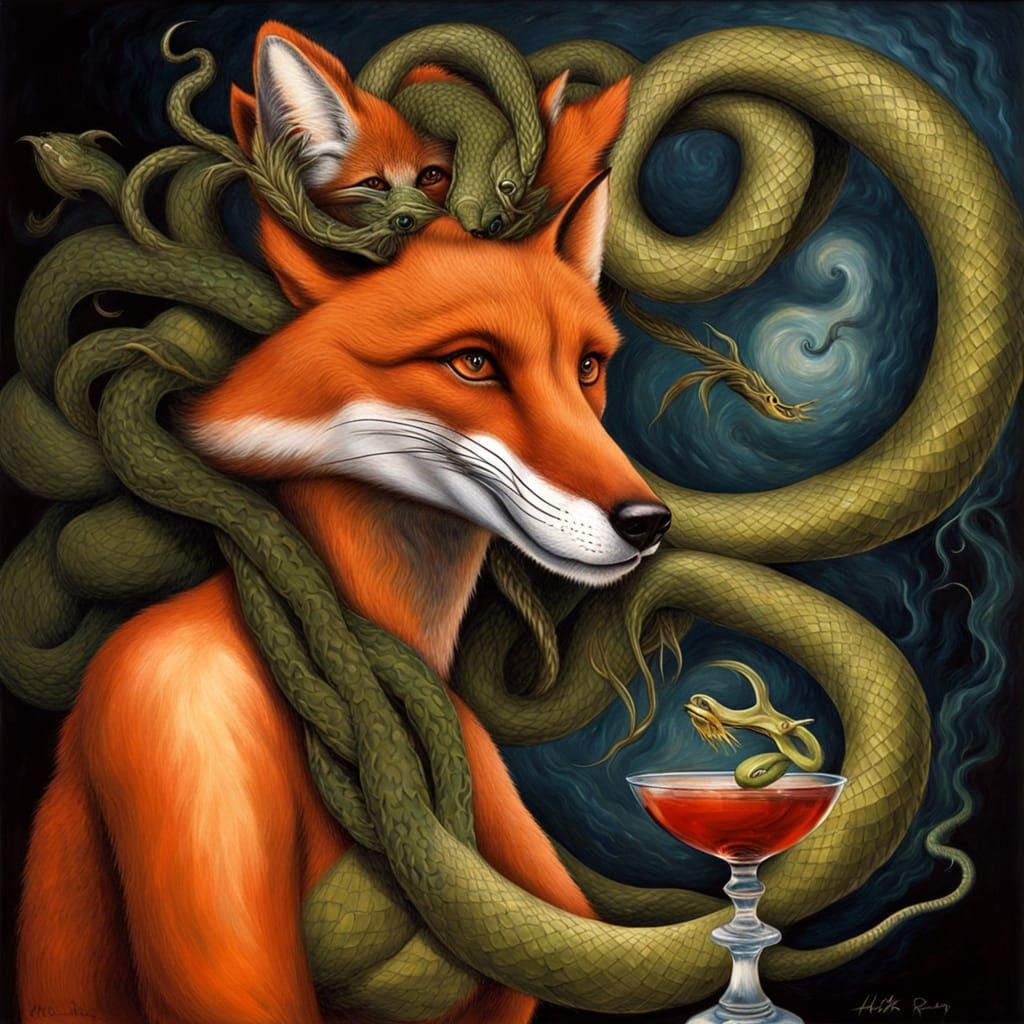 Dark Surrealism: Fox and Snake Spirit Portrait