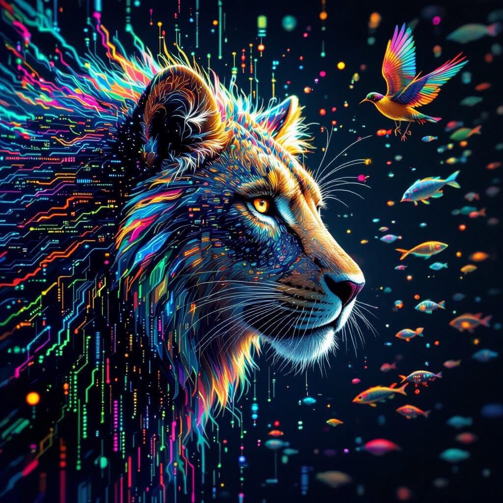 Animal Kingdom Transformed Into Glowing Code Art