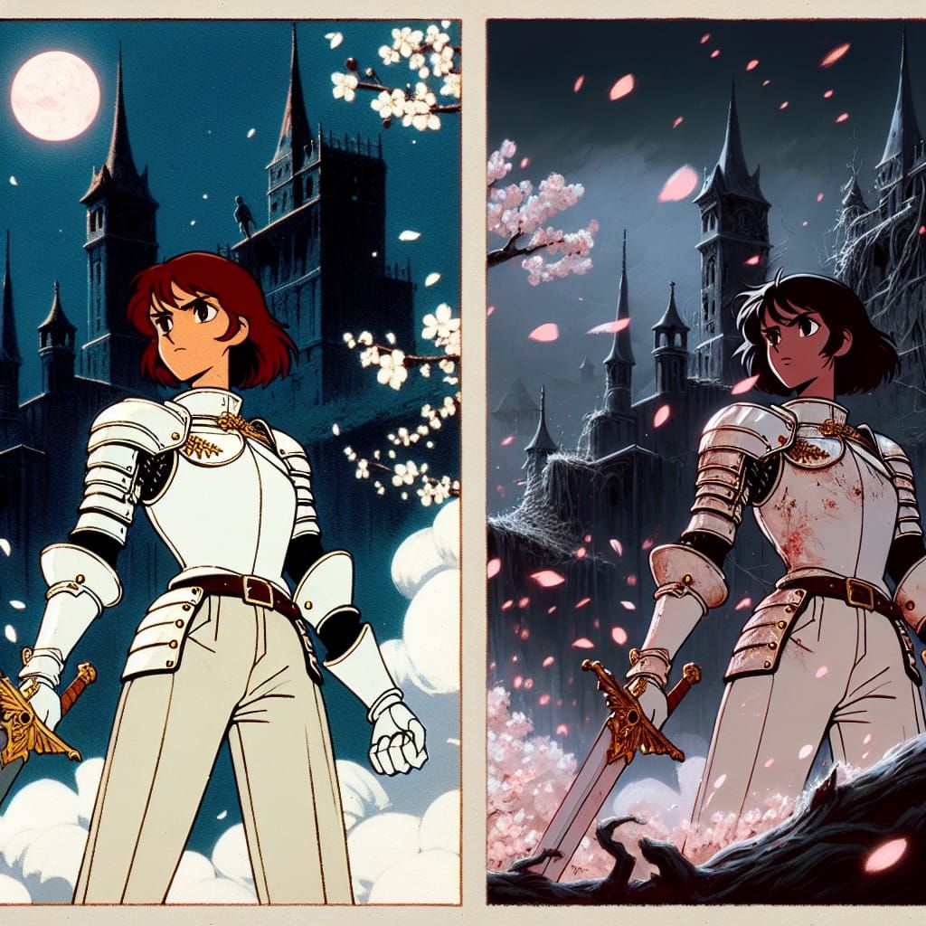 Determined Knight in Velvet Jacket, Under Cherry Blossoms