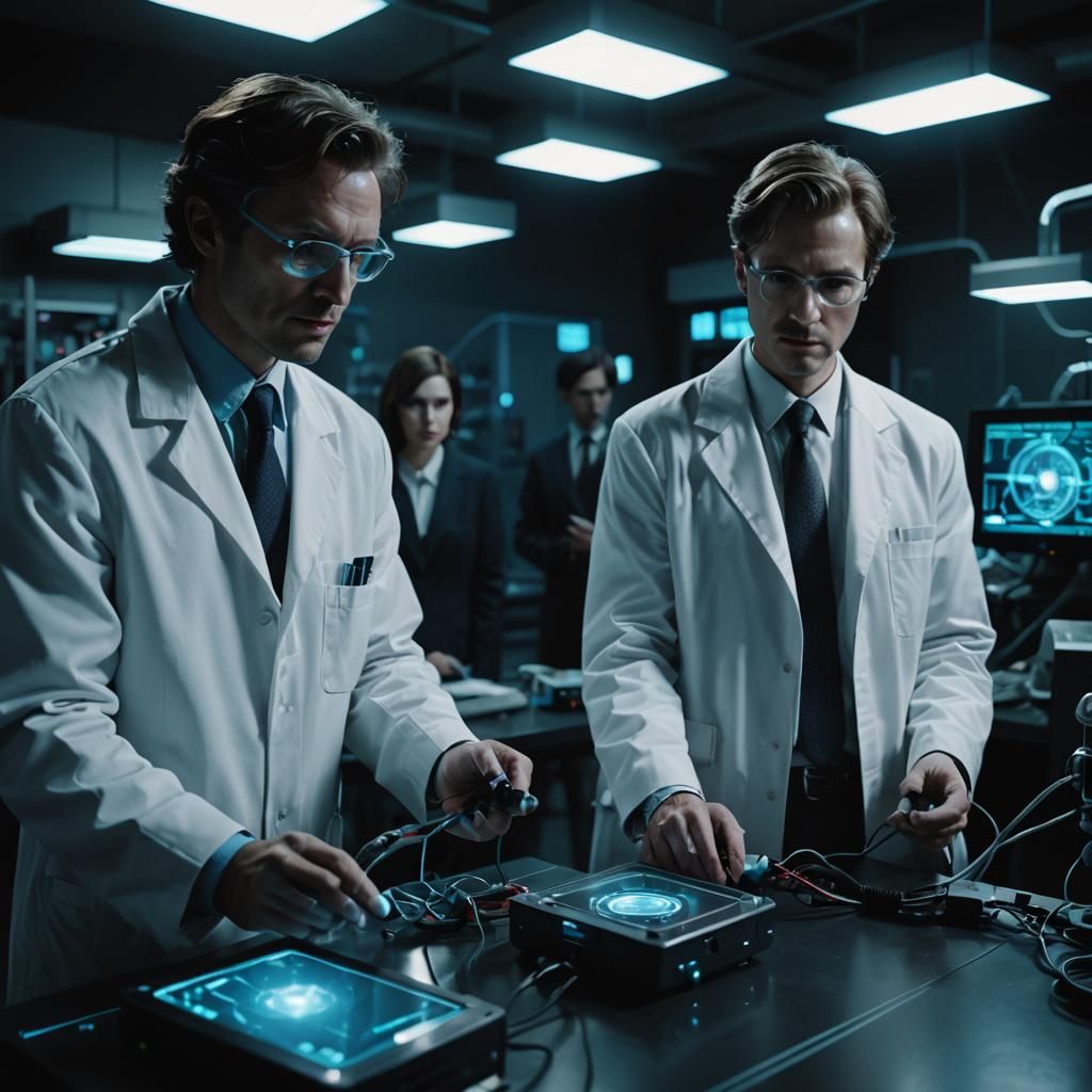 Dramatic Lab Scene with Futuristic Device