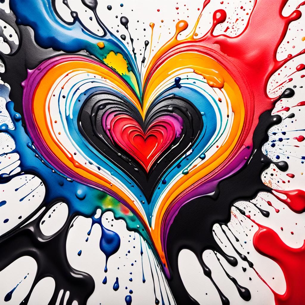 Vibrant Ink Heart Splash Art in Vorticism Style