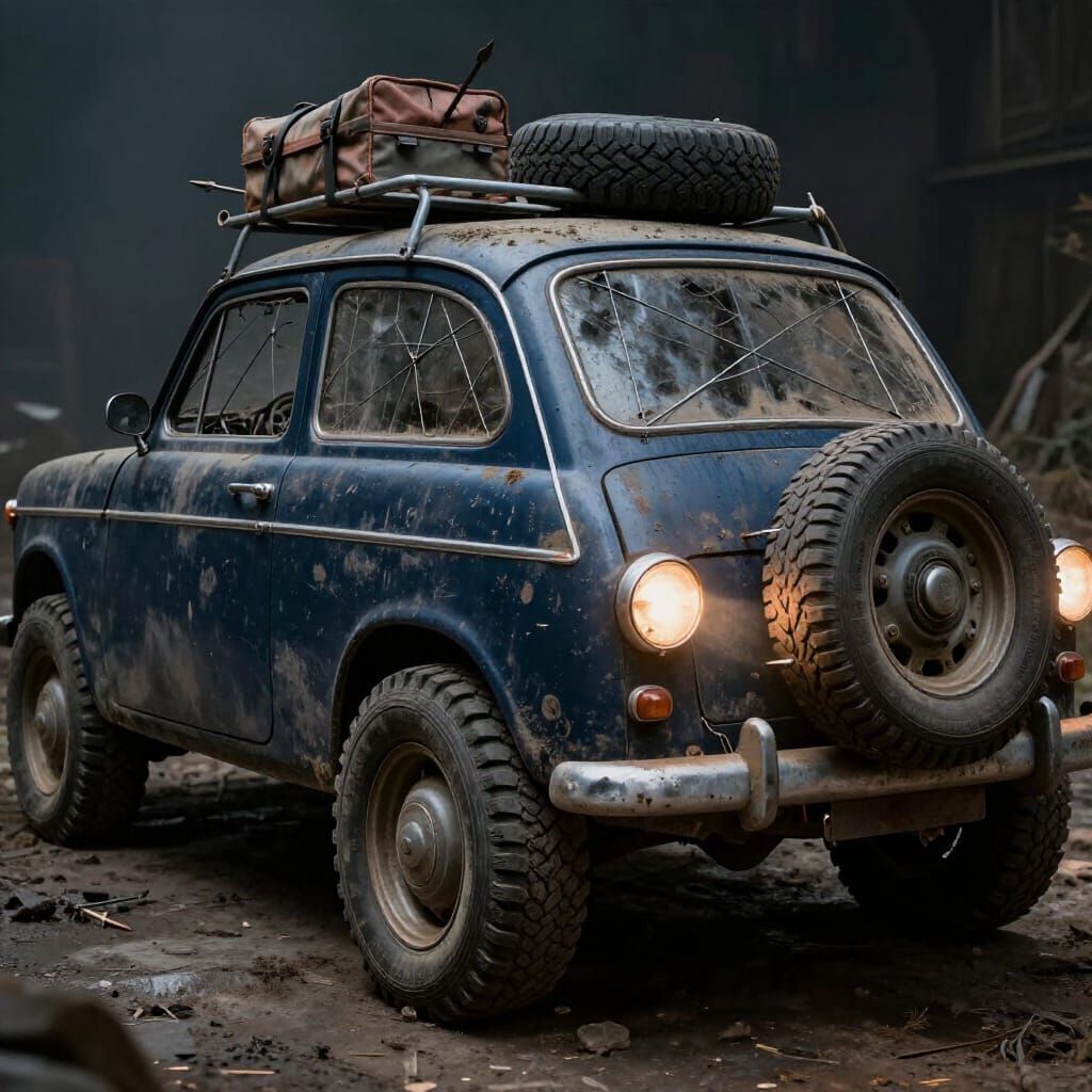 Post-Apocalyptic 1950s Car in Gritty Photorealism